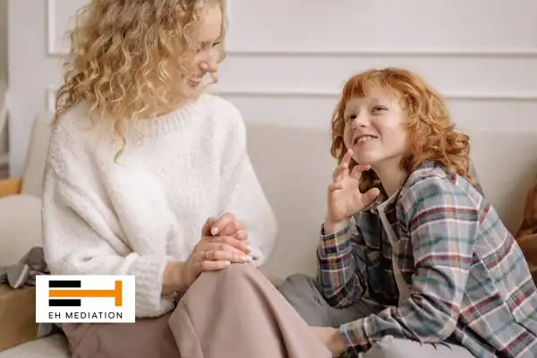 Happy mother and child after sorting child arrangements mediation Bridport